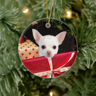 White Chihuahua Christmas Ceramic Tree Decoration