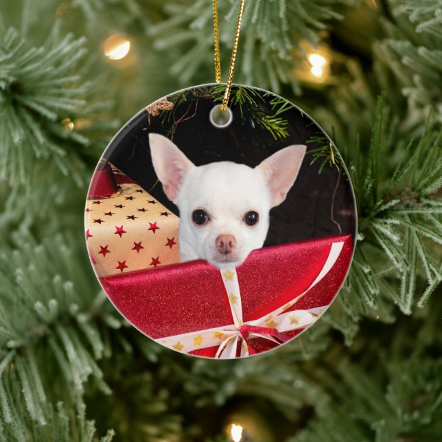 White Chihuahua Christmas Ceramic Tree Decoration (Tree)