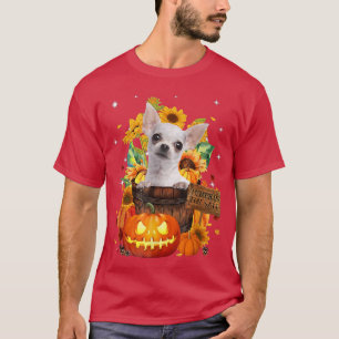 White Chihuahua In A Fall Bucket With Pumpkin Sunf T-Shirt