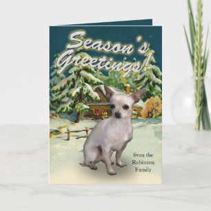 White Chihuahua Snow Cabin Christmas Cards