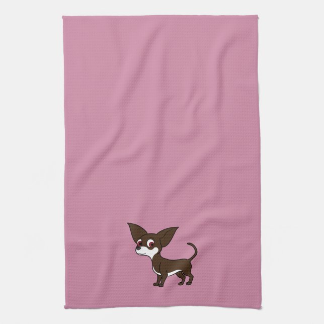 White & Chocolate Chihuahua with Short Hair Tea Towel (Vertical)