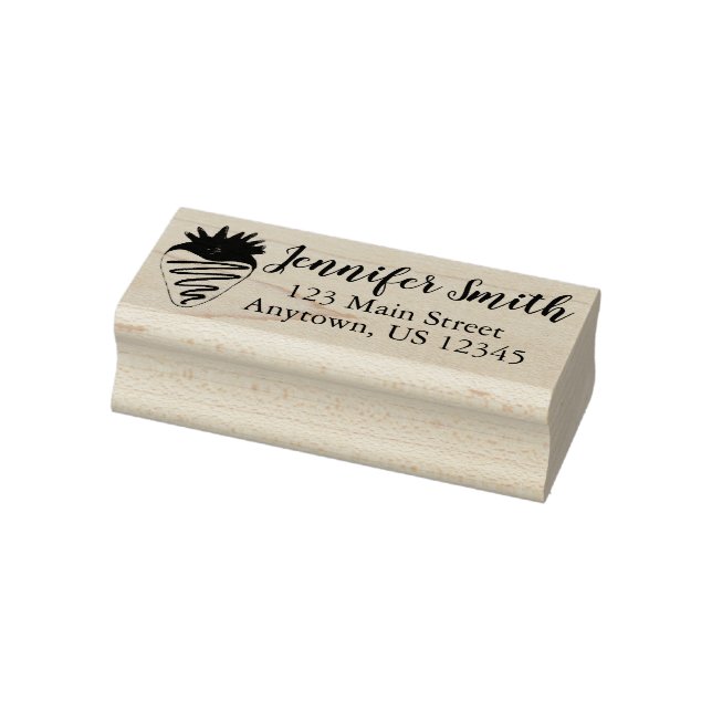 White Chocolate Dipped Strawberry Fruit Address Rubber Stamp (Stamp)