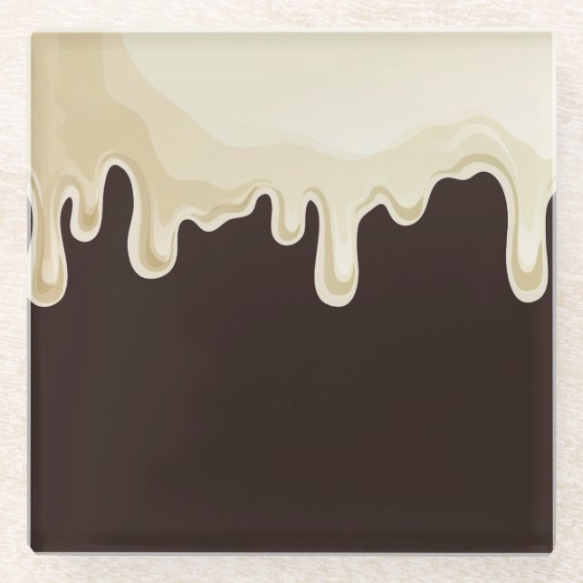 White Chocolate on Dark Chocolate Brown Glass Coaster (Front)