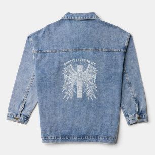 White Christ Lives in White Tattoo Winged Cross  Denim Jacket