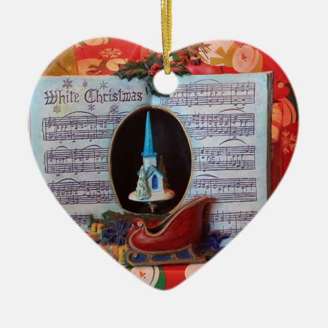 White Christmas and Santa Sleigh Ceramic Tree Decoration (Front)