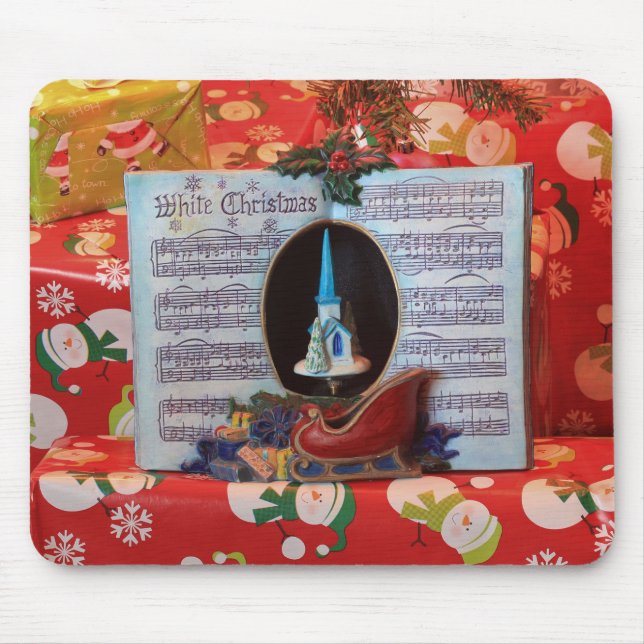 White Christmas and Santa Sleigh Mouse Mat (Front)