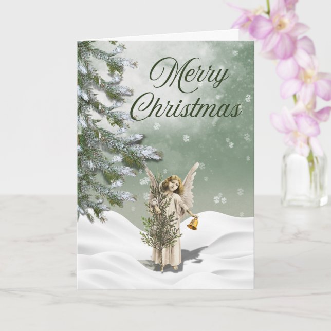 White Christmas Angel in the Snow Greeting Card (Orchid)