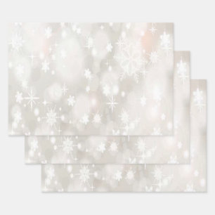 White Christmas Background Snowflakes Mistletoe Wrapping Paper Sheet