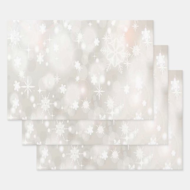 White Christmas Background Snowflakes Mistletoe Wrapping Paper Sheet (Set)