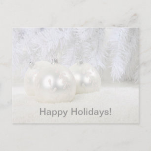 White Christmas Balls on Snow & White Background Holiday Postcard
