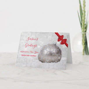 White Christmas Balls, Red Bow, Corporate Greeting Holiday Card