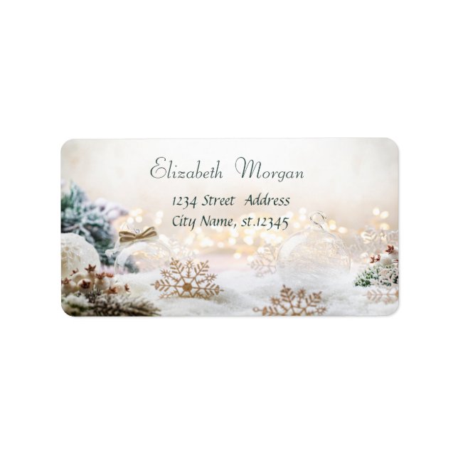 White Christmas Balls, Snowflakes Label (Front)