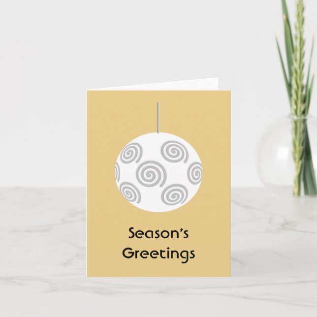 White Christmas Bauble. On Gold Colour. Holiday Card (Front)