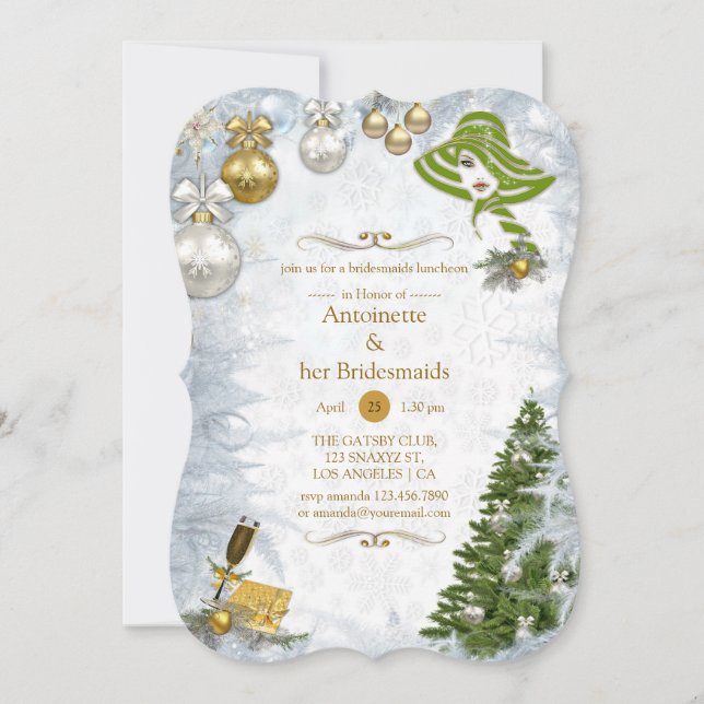 White Christmas Bridal Party Invitation (Front)