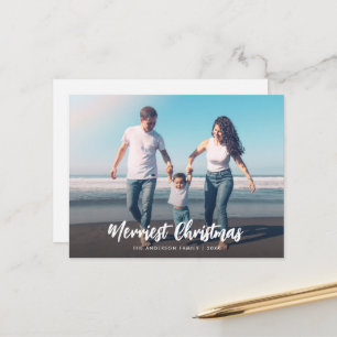 white christmas brush script overlay photo card