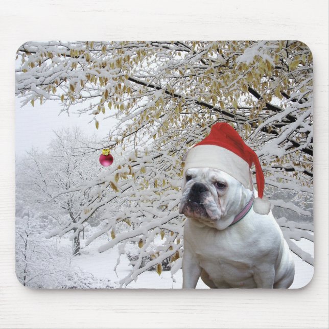 White Christmas Bulldog mousepad (Front)