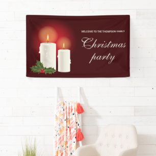White Christmas Candles On Red- Christmas Party Banner