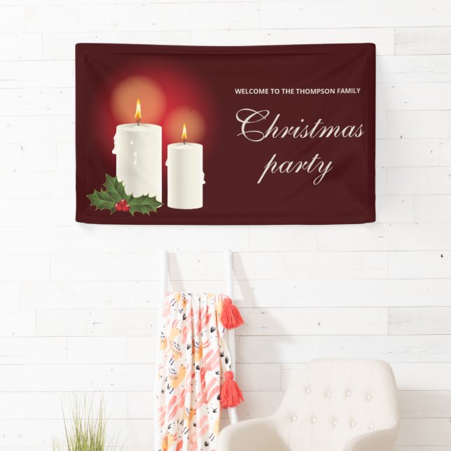 White Christmas Candles On Red- Christmas Party Banner (Insitu)