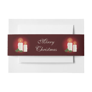 White Christmas Candles On Red With Custom Text Invitation Belly Band