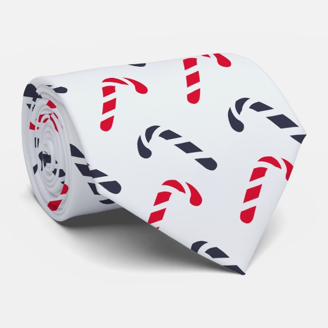 White Christmas Candy Cane Seamless Pattern Tie (Rolled)