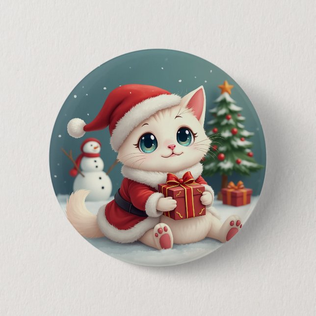 White Christmas Cat Buttons (Front)