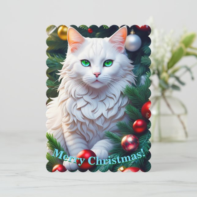 White Christmas Cat Holiday Greetings (Standing Front)