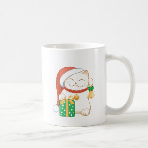 White Christmas Cat in a Red Hat Coffee Mug