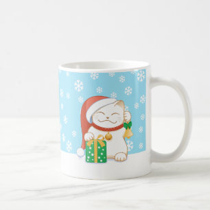 White Christmas Cat in a Red Hat Coffee Mug
