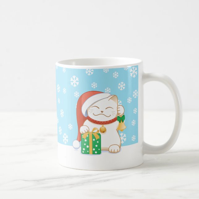 White Christmas Cat in a Red Hat Coffee Mug (Right)