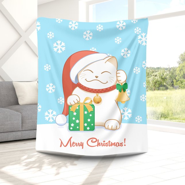 White Christmas Cat in a Red Hat Fleece Blanket (Creator Uploaded)
