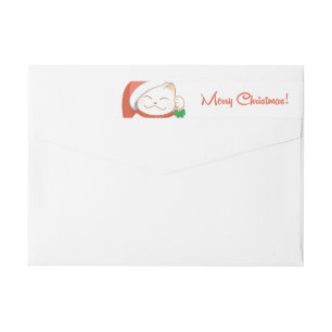 White Christmas Cat in a Red Hat Wrap Around Label