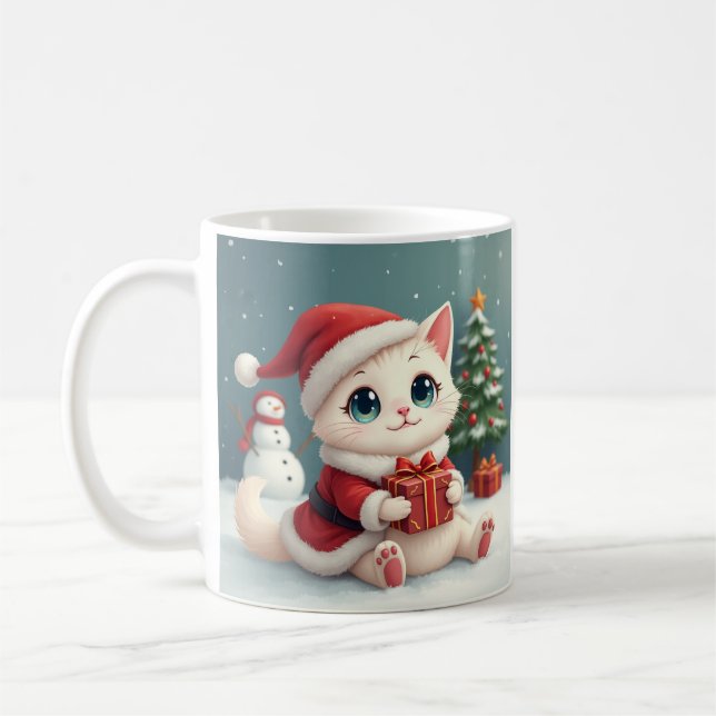White Christmas Cat Mug (Left)