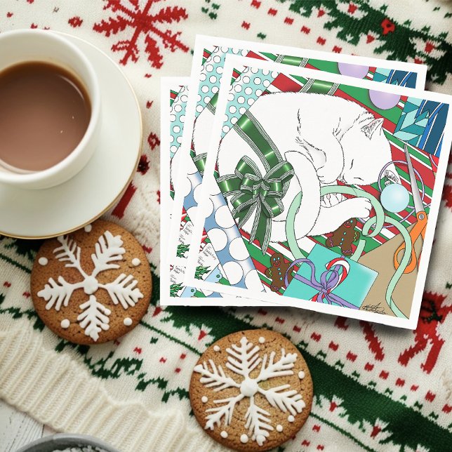 White Christmas Cat Napkin (Creator Uploaded)
