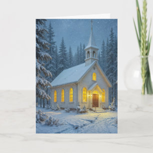White Christmas Chapel In Winter Pines Card
