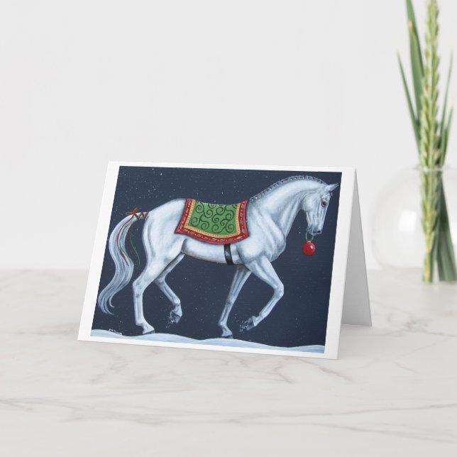 White Christmas Dressage Warmblood Card (Front)