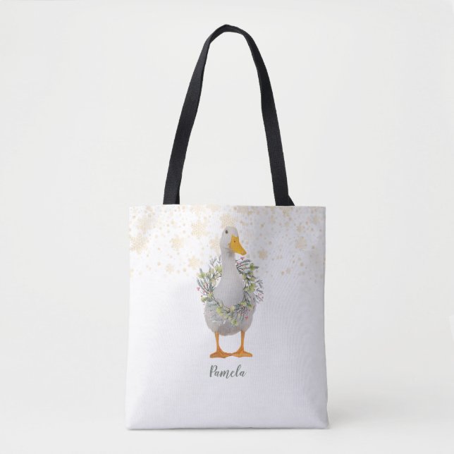 White Christmas Duck Tote Bag (Front)