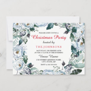 White Christmas Elegant Floral Xmas Party Invite