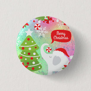 White Christmas Elephant  3 Cm Round Badge