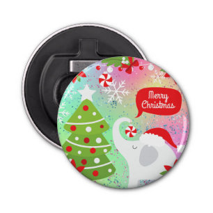 White Christmas Elephant  Bottle Opener