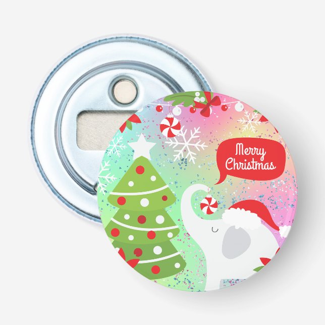 White Christmas Elephant  Bottle Opener (Front)