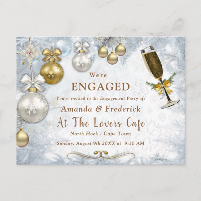 White Christmas  Engagement Invitation Postcard (Front)