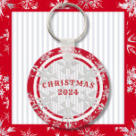 White Christmas Faded Stripe  Key Ring<br><div class="desc">White Christmas Snowflake,  Faded Stripe & Bold Red Snowflake Pattern Border.</div>