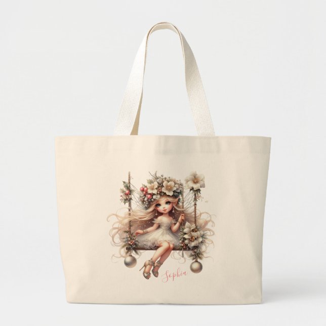 White Christmas Fairy  Large Tote Bag (Front)