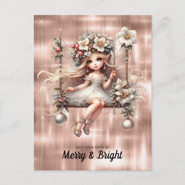White Christmas Fairy Merry And Bright  Holiday Postcard (Front)