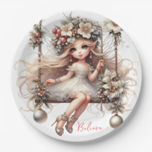 White Christmas Fairy Paper Plate