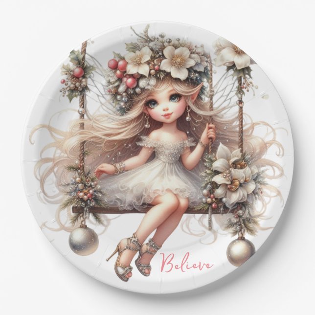 White Christmas Fairy Paper Plate (Front)