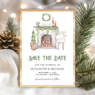 White Christmas Fireplace Photo Wedding Save The Date