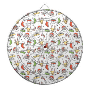 White Christmas Happy Santa and Reindeer Pattern Dartboard