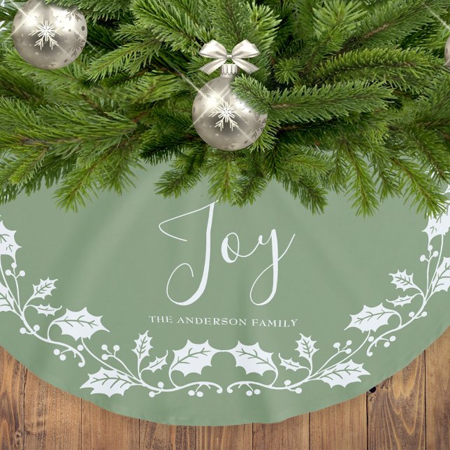 White Christmas Holly Joy Light Green Brushed Polyester Tree Skirt (Creator Uploaded)