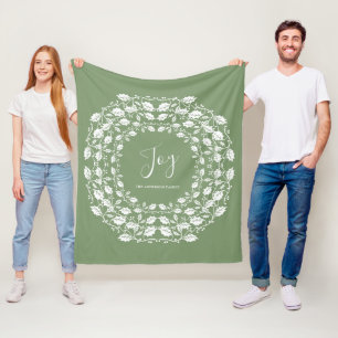 White Christmas Holly Joy   Personalised Green Fleece Blanket